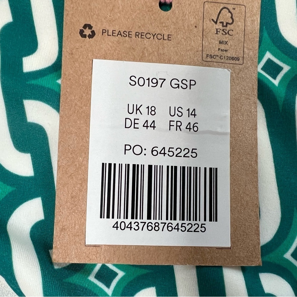 Boden Bikini Bottom Womens Classic Geometric Swim Women Green White 14 NEW. 384 - Picture 2 of 2